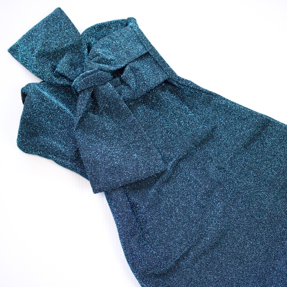 Green Glitter Strapless Bow Bodycon Cocktail Dress - Picture 8 of 12